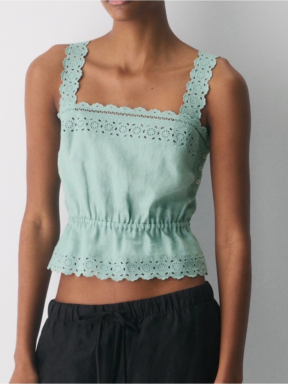 Aritzia Little Moon Lace-Trim Eyelet Top in Sage